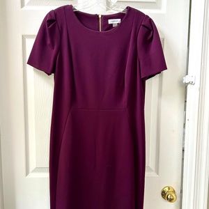 Calvin Klein Short-Sleeve Sheath Dress – Aubergine – Size 14 EUC